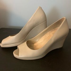 Naturalizer Leather Peep Tor Wedges-Olivia